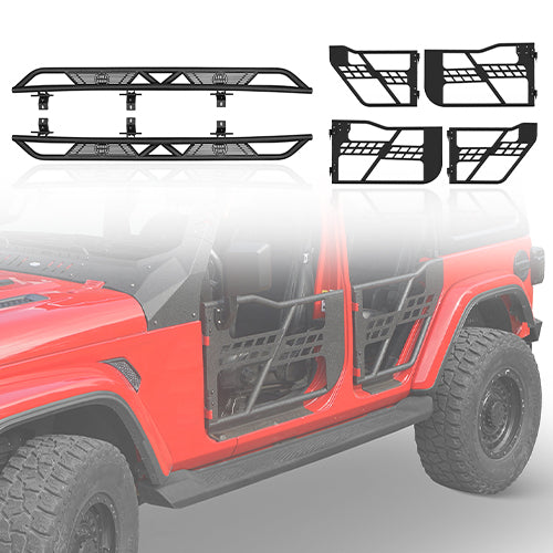 4-Door Running Boards & Tubular Half Doors Combo for 2020-2023 Jeep Gladiator - LandShaker 4x4 LSG.3009+7000 1