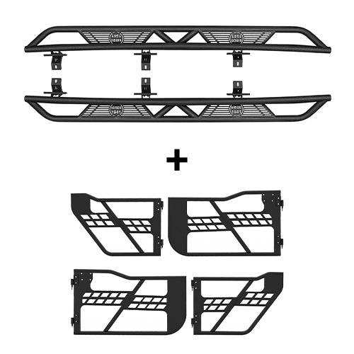 4-Door Running Boards & Tubular Half Doors Combo for 2020-2023 Jeep Gladiator - LandShaker 4x4 LSG.3009+7000 2
