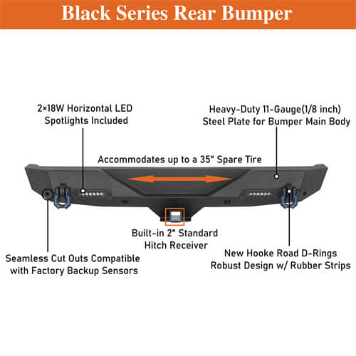 Off-Road Rear Bumper w/ LED spotlights For 2018-2024 Jeep Wrangler JL - LandShaker