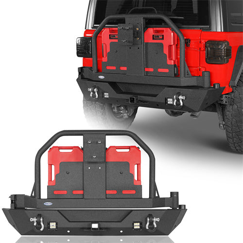 Rear Bumper w/ 2 Gasoline Fuel Cans & Tire Carrier For 2018-2025 Jeep Wrangler JL - LandShaker