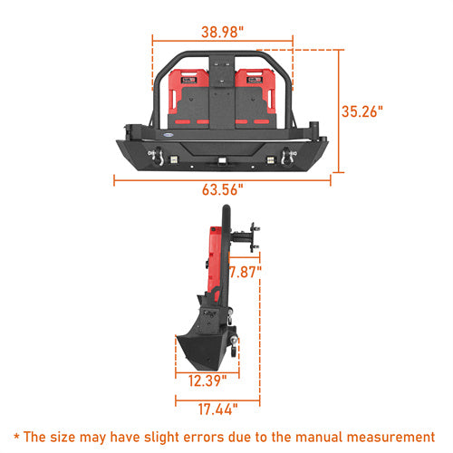 Rear Bumper w/ 2 Gasoline Fuel Cans & Tire Carrier For 2018-2025 Jeep Wrangler JL - LandShaker