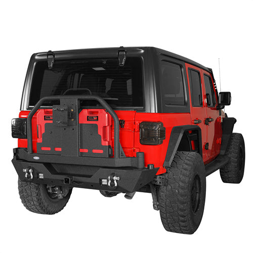 Rear Bumper w/ 2 Gasoline Fuel Cans & Tire Carrier For 2018-2025 Jeep Wrangler JL - LandShaker