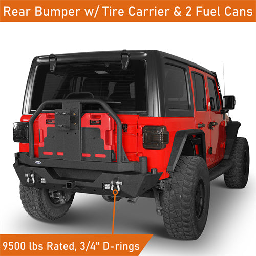 Rear Bumper w/ 2 Gasoline Fuel Cans & Tire Carrier For 2018-2025 Jeep Wrangler JL - LandShaker