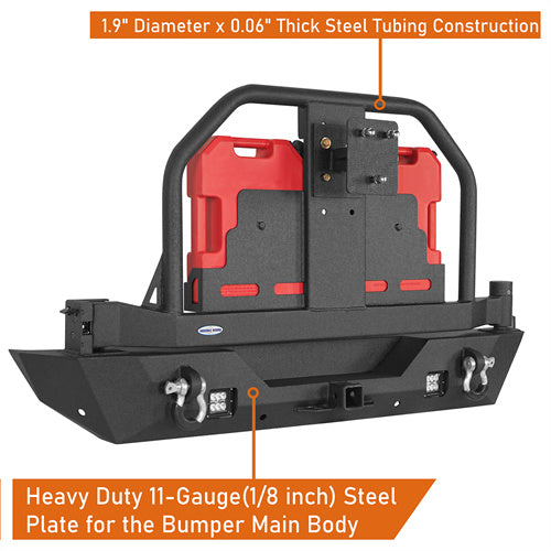 Rear Bumper w/ 2 Gasoline Fuel Cans & Tire Carrier For 2018-2025 Jeep Wrangler JL - LandShaker