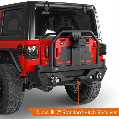 Rear Bumper w/ 2 Gasoline Fuel Cans & Tire Carrier For 2018-2025 Jeep Wrangler JL - LandShaker