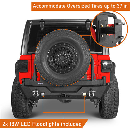 Rear Bumper w/ 2 Gasoline Fuel Cans & Tire Carrier For 2018-2025 Jeep Wrangler JL - LandShaker