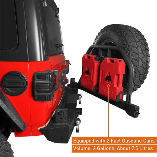 Rear Bumper w/ 2 Gasoline Fuel Cans & Tire Carrier For 2018-2025 Jeep Wrangler JL - LandShaker