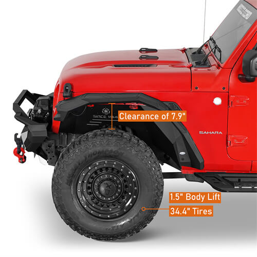 Road Trip Aluminum Front Fender Flares w/ LED Lights For 2018-2024 Jeep Wrangler JL & Gladiator JT - LandShaker-13