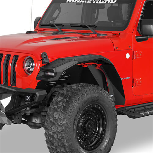 Road Trip Aluminum Front Fender Flares w/ LED Lights For 2018-2024 Jeep Wrangler JL & Gladiator JT - LandShaker-2