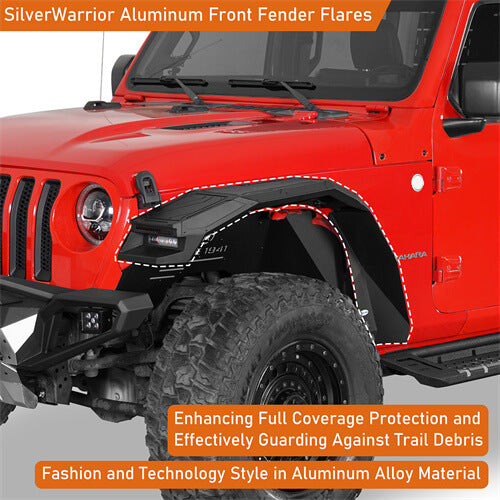 Road Trip Aluminum Front Fender Flares w/ LED Lights For 2018-2024 Jeep Wrangler JL & Gladiator JT - LandShaker-4