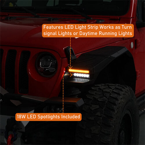 Road Trip Aluminum Front Fender Flares w/ LED Lights For 2018-2024 Jeep Wrangler JL & Gladiator JT - LandShaker-5