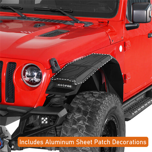 Road Trip Aluminum Front Fender Flares w/ LED Lights For 2018-2024 Jeep Wrangler JL & Gladiator JT - LandShaker-9
