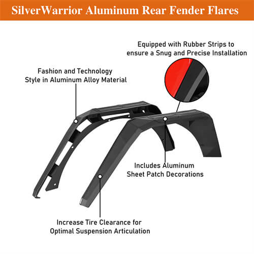 Road Trip Aluminum Rear Fender Flares For 2018-2024 Jeep Wrangler JL - LandShaker-lsg3077-9