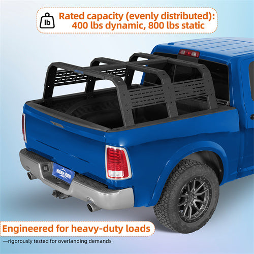 18.8" High Overland Bed Rack For 2007-2023 Toyota Tundra / 2005-2023 Tacoma(6' Bed) / 2009-2023 Ford F-150 & Raptor / 2009-2023 Ram 1500 - Landshaker4x4