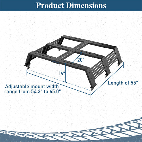 12.2" High Overland Bed Rack For 2007-2023 Toyota Tundra / 2005-2023 Tacoma(6' Bed) / 2009-2023 Ford F-150 & Raptor / 2009-2003 Ram 1500 - Landshaker4x4