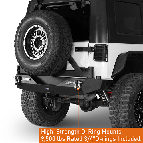 Blade Front Bumper w/ 60W Work Light Bar & Different Trail Rear Bumper w/Tire Carrier Combo Kit for 2007-2018 Jeep Wrangler JK JKU - LandShaker 4x4 LSG.2031+2029 10