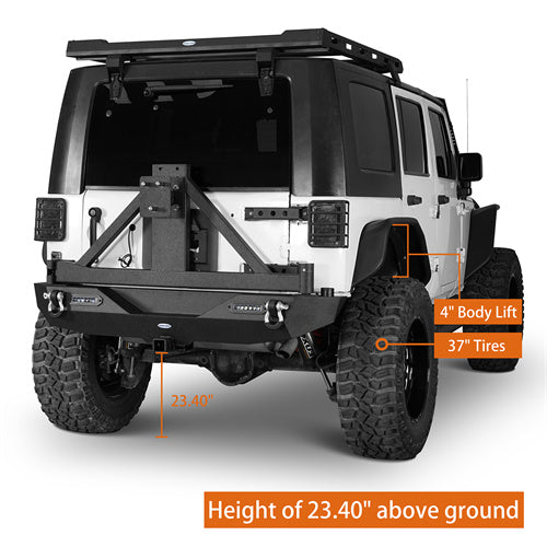 Blade Front Bumper w/ 60W Work Light Bar & Different Trail Rear Bumper w/Tire Carrier Combo Kit for 2007-2018 Jeep Wrangler JK JKU - LandShaker 4x4 LSG.2031+2029 14