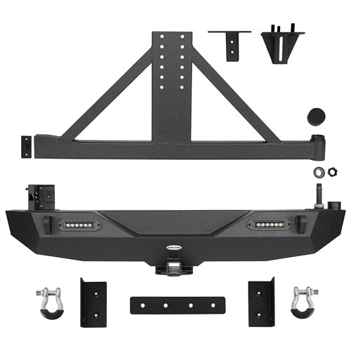 Blade Front Bumper w/ 60W Work Light Bar & Different Trail Rear Bumper w/Tire Carrier Combo Kit for 2007-2018 Jeep Wrangler JK JKU - LandShaker 4x4 LSG.2031+2029 24