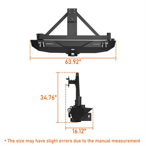 Blade Front Bumper w/ 60W Work Light Bar & Different Trail Rear Bumper w/Tire Carrier Combo Kit for 2007-2018 Jeep Wrangler JK JKU - LandShaker 4x4 LSG.2031+2029 27