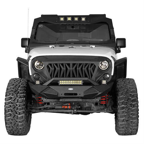 Blade Front Bumper w/ 60W Work Light Bar & Different Trail Rear Bumper w/Tire Carrier Combo Kit for 2007-2018 Jeep Wrangler JK JKU - LandShaker 4x4 LSG.2031+2029 3