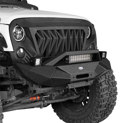 Blade Front Bumper w/ 60W Work Light Bar & Different Trail Rear Bumper w/Tire Carrier Combo Kit for 2007-2018 Jeep Wrangler JK JKU - LandShaker 4x4 LSG.2031+2029 4