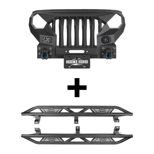 Full Width Front Bumper with Mad Max Grill & Side Steps(18-25 Jeep Wrangler JL 4 Door)-LandShaker