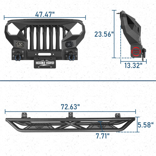 Full Width Front Bumper with Mad Max Grill & Side Steps(18-25 Jeep Wrangler JL 4 Door)-LandShaker