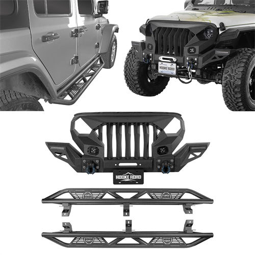 Full Width Front Bumper with Mad Max Grill & Side Steps(18-25 Jeep Wrangler JL 4 Door)-LandShaker