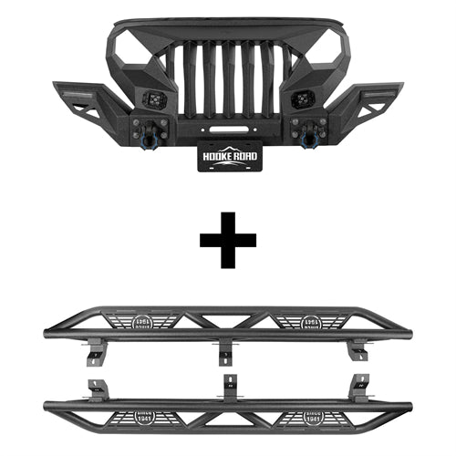 Full Width Front Bumper with Mad Max Grill & Side Steps(18-25 Jeep Wrangler JL 4 Door)-LandShaker