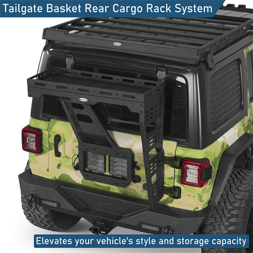 Tailgate Basket Rear Cargo Rack System For 2018-2025 Jeep Wrangler JL - Landshaker4x4