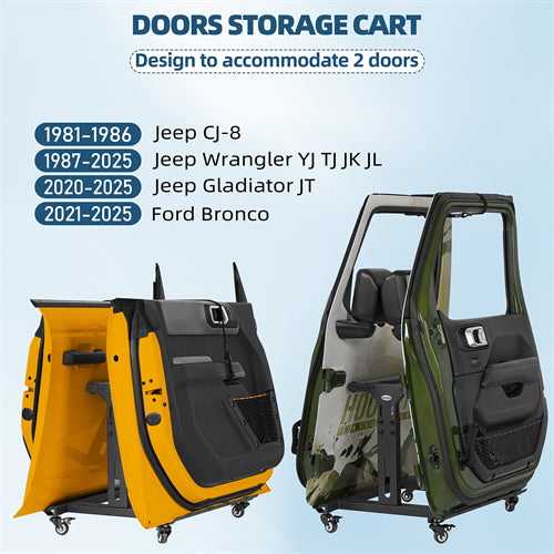 Doors Storage Cart for 2 Doors For 1981-2025 Jeep CJ-8 / Jeep Wrangler YJ TJ JK JL / Gladiator JT / 2021-2025 Ford Bronco - Ultralisk4x4