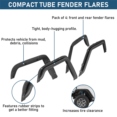 Front & Rear Fender Flare Delete Kit For 2007-2018 Jeep Wrangler JK - Landshaker4x4