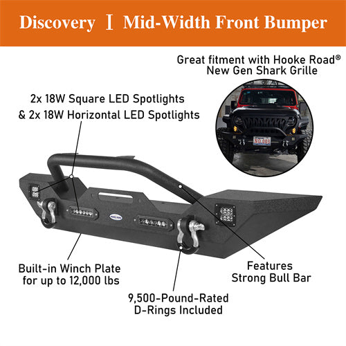 Jeep JK Mid Width Front Bumper & Rear Bumper & Front Skid Plate for 2007-2018 Jeep Wrangler JK - LandShaker 4x4 LSG.3018+2030+2042 20
