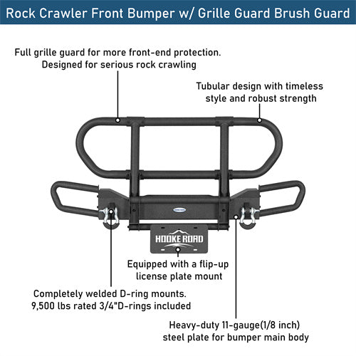 Rock Crawler Front Bumper w/ Grille Guard Brush Guard For 1987-2006 Jeep Wrangler YJ TJ - Landshaker4x4
