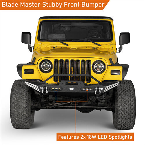 Blade Master Stubby Front Bumper w/Winch Plate & LED Accent Lights For 1987-2006 Jeep Wrangler TJ YJ-LandShaker