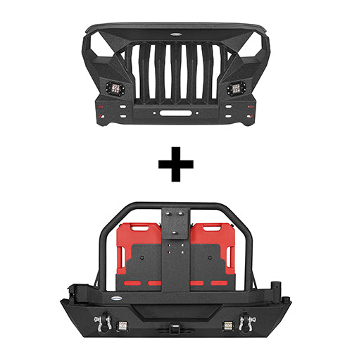 Mad Max Front Bumper & Rear Bumper w/Spare Tire Carrier for 2007-2018 Jeep Wrangler JK - LandShaker 4x4 LSG.2038+2015 2