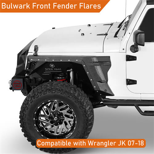 Bulwark Front Fender Flares w/Turn Signal Lights For 2007-2018 Jeep Wrangler JK - LandShaker-lsg2103-4