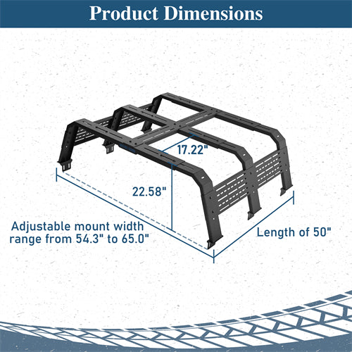 18.8" High Overland Bed Rack For 2020-2025 Jeep Gladiator JT / 2005-2023 Toyota Tacoma(5' Bed) / 2019-2025 Ford Ranger - Landshaker4x4