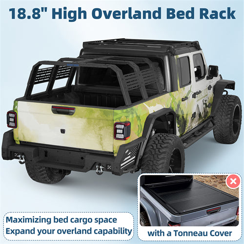 18.8" High Overland Bed Rack For 2020-2025 Jeep Gladiator JT / 2005-2023 Toyota Tacoma(5' Bed) / 2019-2025 Ford Ranger - Landshaker4x4