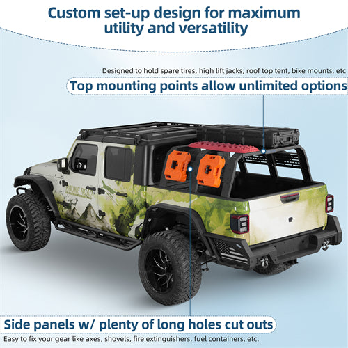 18.8" High Overland Bed Rack For 2020-2025 Jeep Gladiator JT / 2005-2023 Toyota Tacoma(5' Bed) / 2019-2025 Ford Ranger - Landshaker4x4