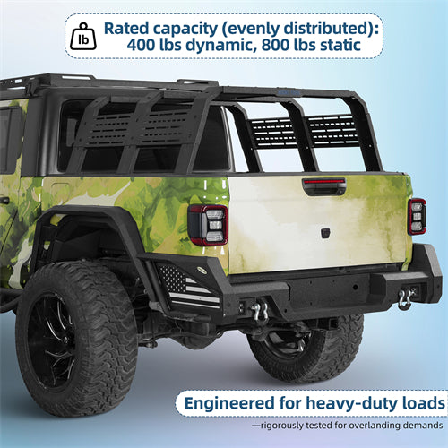 18.8" High Overland Bed Rack For 2020-2025 Jeep Gladiator JT / 2005-2023 Toyota Tacoma(5' Bed) / 2019-2025 Ford Ranger - Landshaker4x4