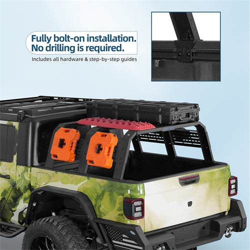 18.8" High Overland Bed Rack For 2020-2025 Jeep Gladiator JT / 2005-2023 Toyota Tacoma(5' Bed) / 2019-2025 Ford Ranger - Landshaker4x4