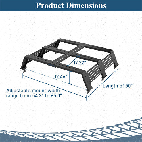 12.2" High Overland Bed Rack For 2020-2025 Jeep Gladiator JT / 2005-2023 Toyota Tacoma(5' Bed) / 2019-2025 Ford Ranger - Landshaker4x4