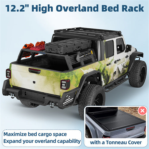 12.2" High Overland Bed Rack For 2020-2025 Jeep Gladiator JT / 2005-2023 Toyota Tacoma(5' Bed) / 2019-2025 Ford Ranger - Landshaker4x4