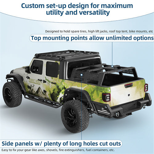12.2" High Overland Bed Rack For 2020-2025 Jeep Gladiator JT / 2005-2023 Toyota Tacoma(5' Bed) / 2019-2025 Ford Ranger - Landshaker4x4