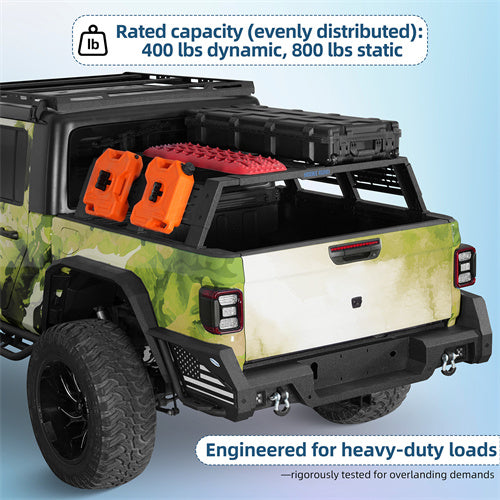 12.2" High Overland Bed Rack For 2020-2025 Jeep Gladiator JT / 2005-2023 Toyota Tacoma(5' Bed) / 2019-2025 Ford Ranger - Landshaker4x4