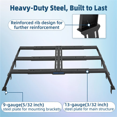 12.2" High Overland Bed Rack For 2020-2025 Jeep Gladiator JT / 2005-2023 Toyota Tacoma(5' Bed) / 2019-2025 Ford Ranger - Landshaker4x4