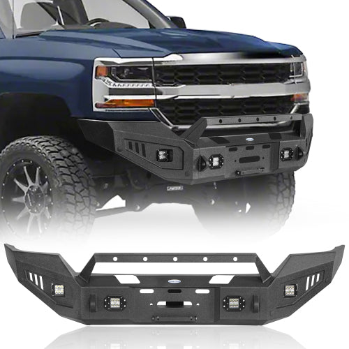 LandShaker Full-Width Front Bumper w/ Winch Plate & LED Spotlights for 2016-2018 Silverado 1500 lsg9026 1