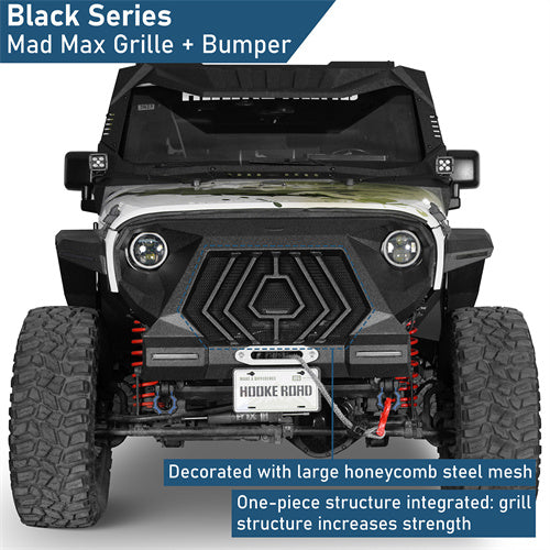 Mad Max Grill+Bumper w/ LED Turn Signal Lights For 2007-2018 Jeep Wrangler JK - Landshaker4x4