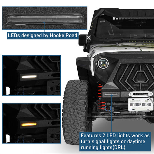 Mad Max Grill+Bumper w/ LED Turn Signal Lights For 2007-2018 Jeep Wrangler JK - Landshaker4x4